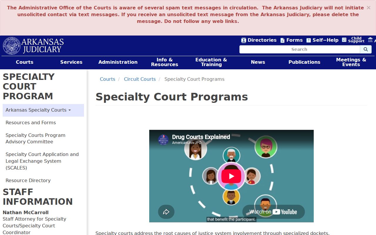 Arkansas specialty court information for a Crittenden County criminal docket
