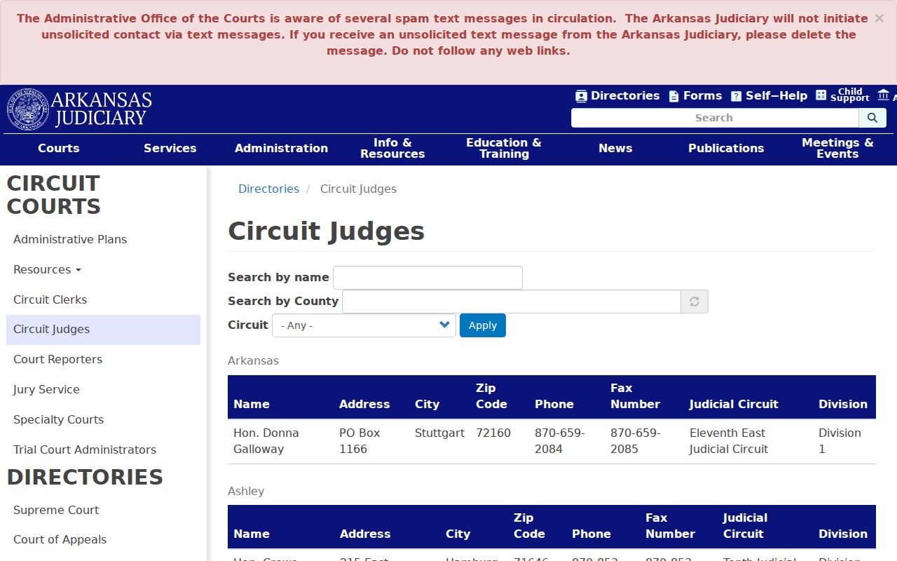 Judge directory for Crittenden County court docket settings