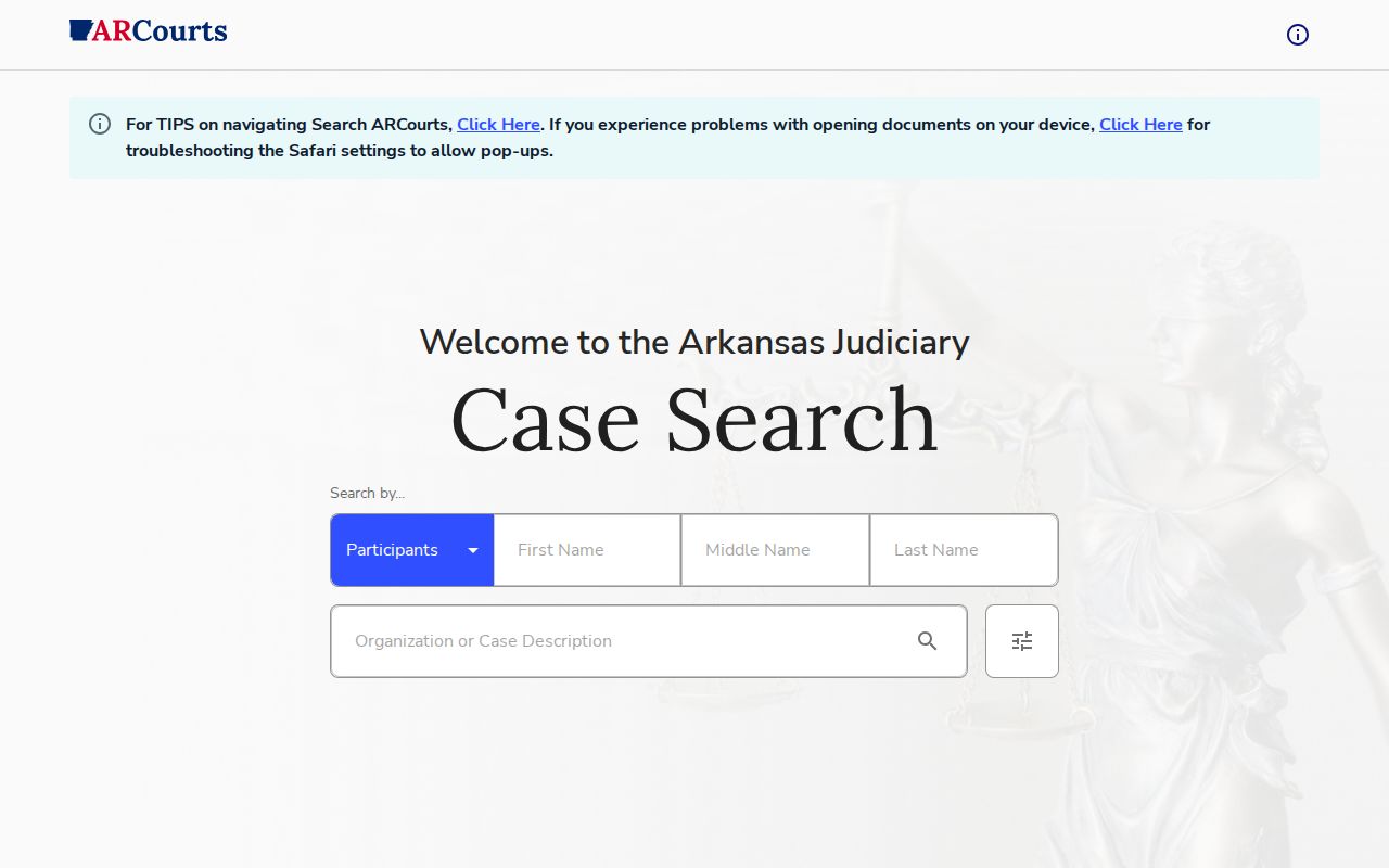 Search ARCourts page for a Crittenden County court docket